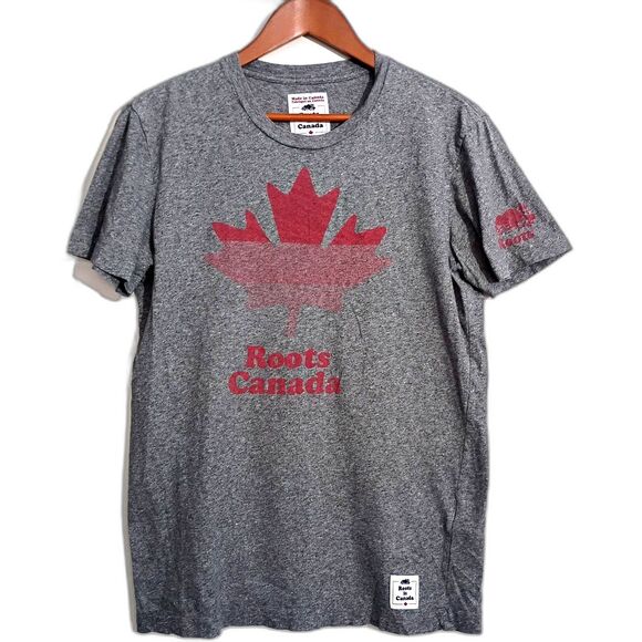 Roots Canada Maple Leaf T Shirt Womens XS Gray Red Gradient Graphic T - Picture 1 of 10